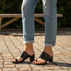 OFFICE LONDON Toe Strap Croc Embossed Sandals Black